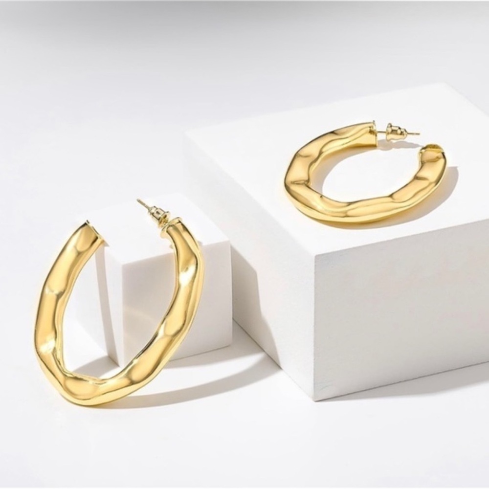 14k Gold Plated Textured Cuff Hoop Earrings | Sculpted Modern Statement